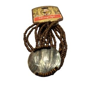 Panama Jack Brown Shell Pendant Bracelet 8 Strand Brown Beaded Stretch Bands